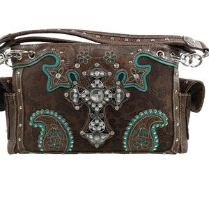 Cross Brown Turquoise Western Women's Handbag Purse